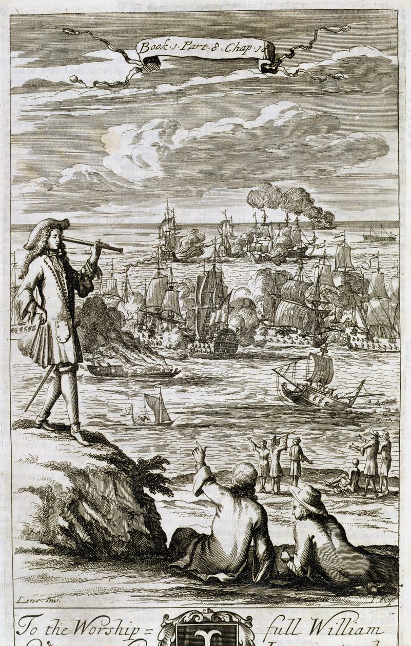 Watching a Sea Battle Through a Telescope, illustration from Book 1 Part 8 Chapter 18 of 