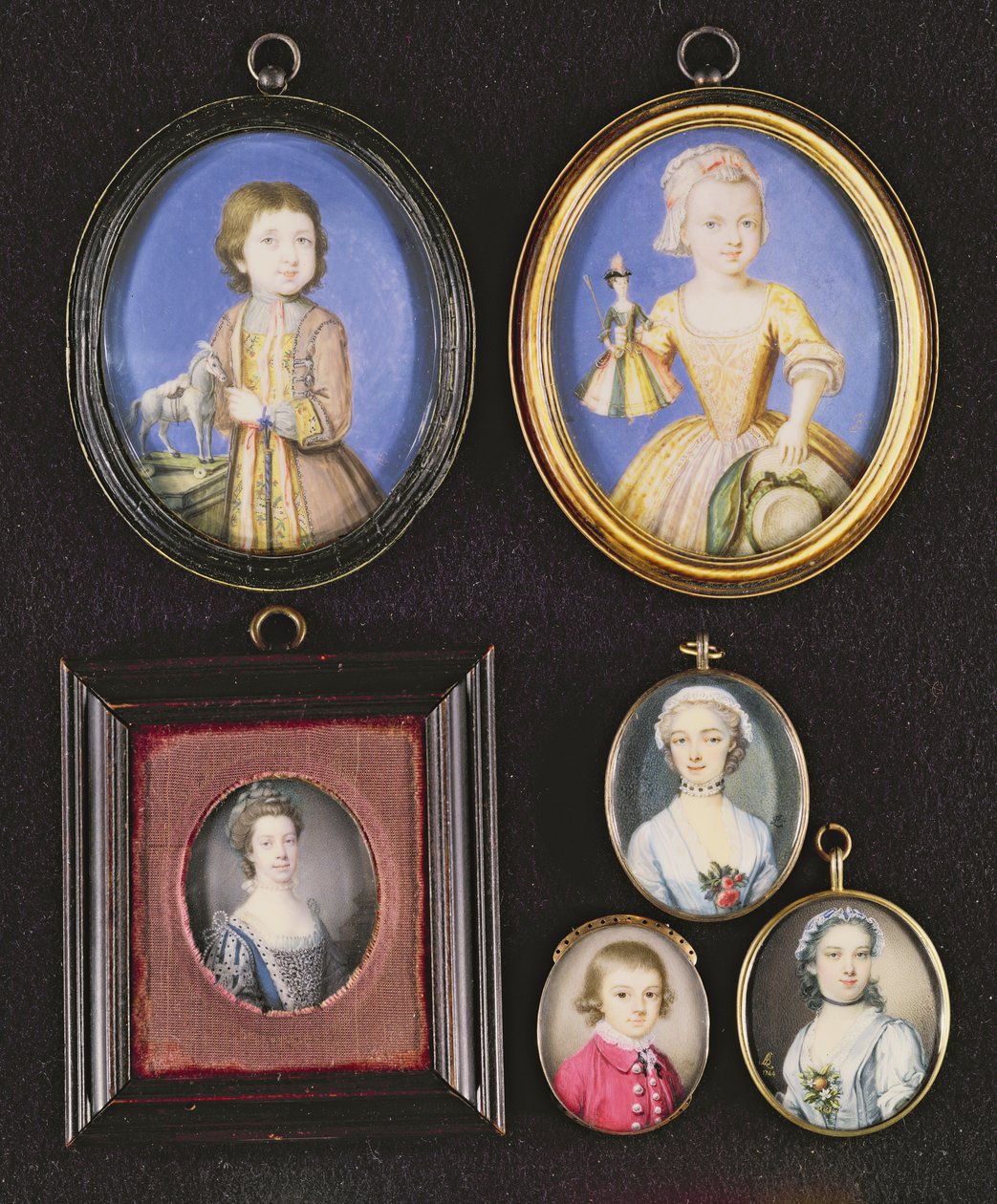 Portrait Miniatures: Richard Whitmore by Bernard Lens; Katherine Whitmore by Bernard Lens; Queen Charlotte by Samuel Finney; Unknown Boy by Thomas by Bernard Lens