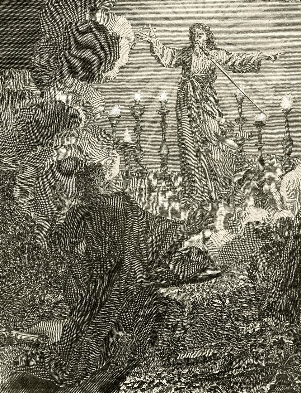 Jesus Appears in the Book of Revelation Holding Seven Stars in His Right Hand and with a Double Edged Sword Coming Out from His Mouth, 1763 by Bernard Picart