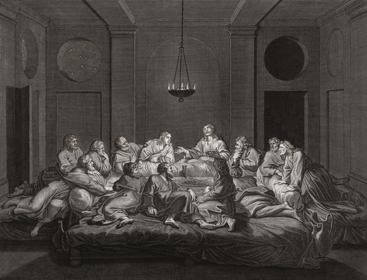 Jesus Christ and Apostles at Last Supper by Bernard (after) Picart