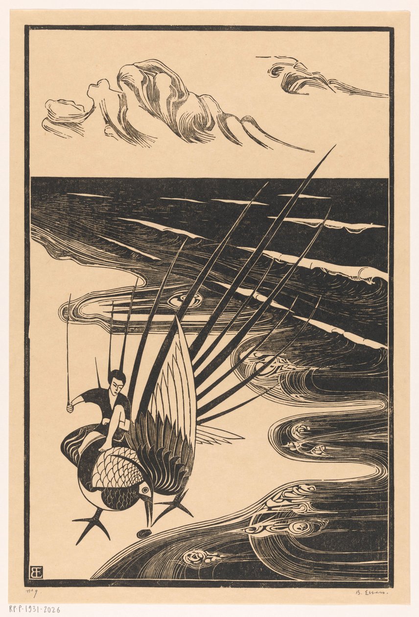 Figure Sitting on a Pheasant on the Beach by Bernard Essers (signed by artist)