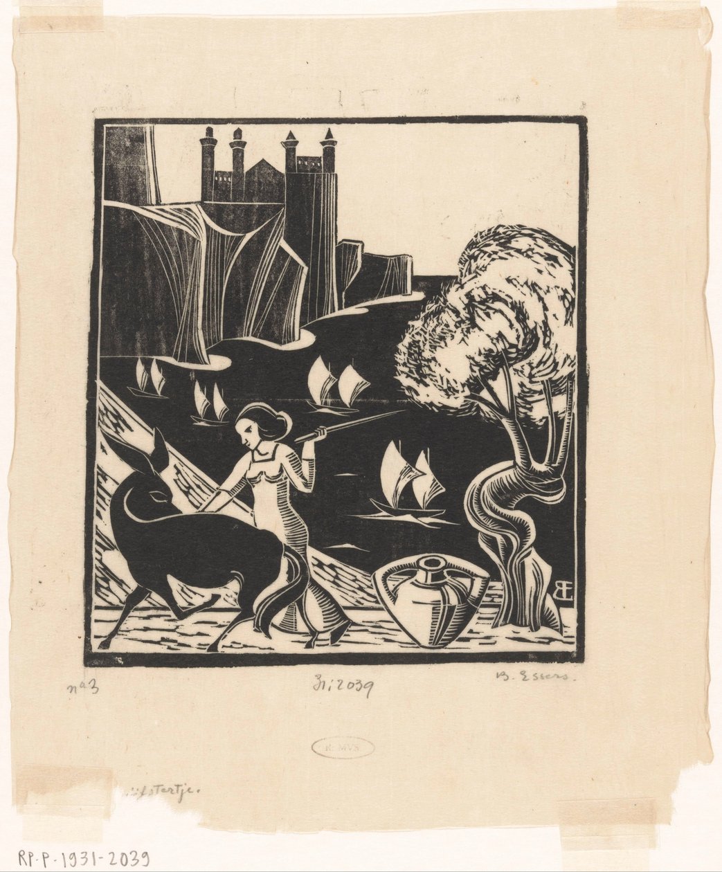 Woman Driving a Donkey by Bernard Essers (signed by artist)