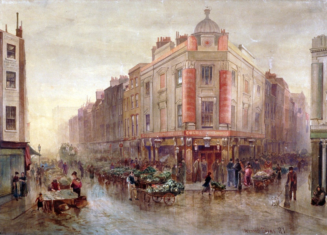 Market on a Sunday Morning at Seven Dials, Holborn, London, 1878 by Bernard Evans