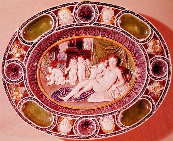Oval plate depicting a female representing fertility by Bernard Palissy