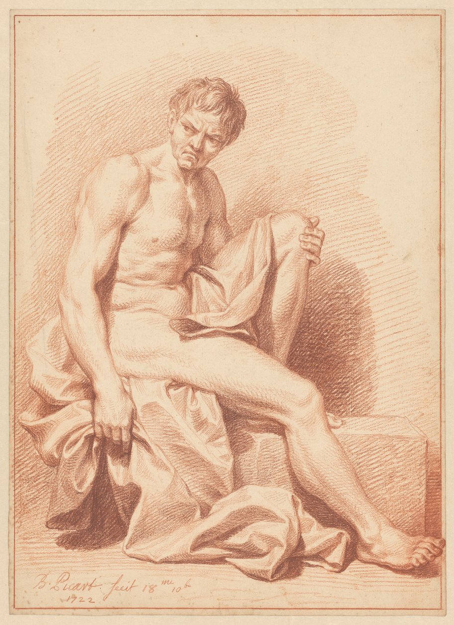Seated Nude Man with Drapery by Bernard Picart (signed by artist)