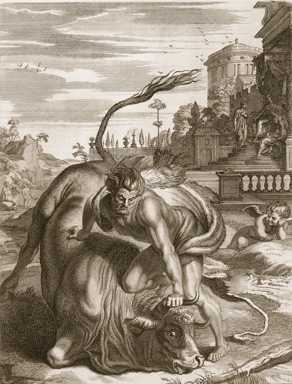 Achelous in the Shape of a Bull is Vanquished by Hercules, 1731 by Bernard Picart
