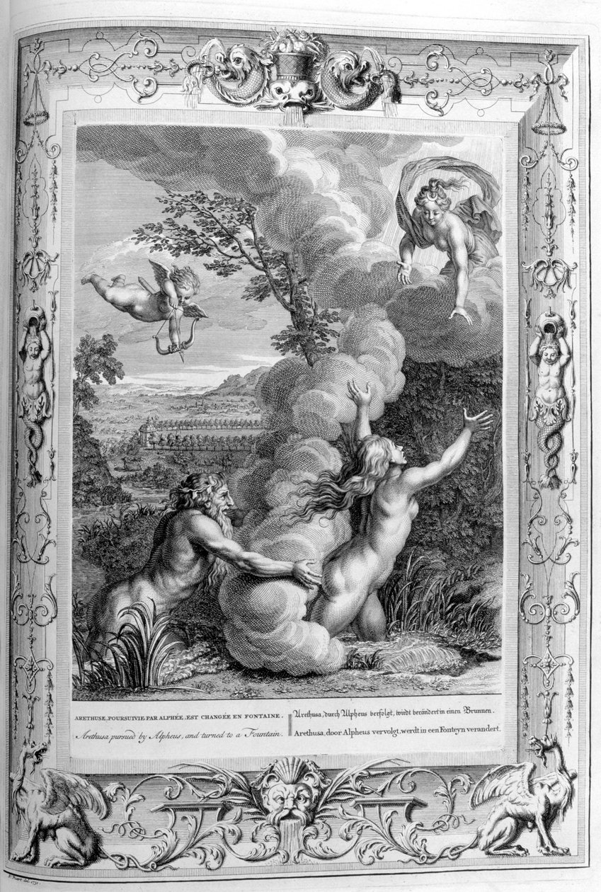 Arethusa pursued by Alpheus and turned into a fountain by Bernard Picart