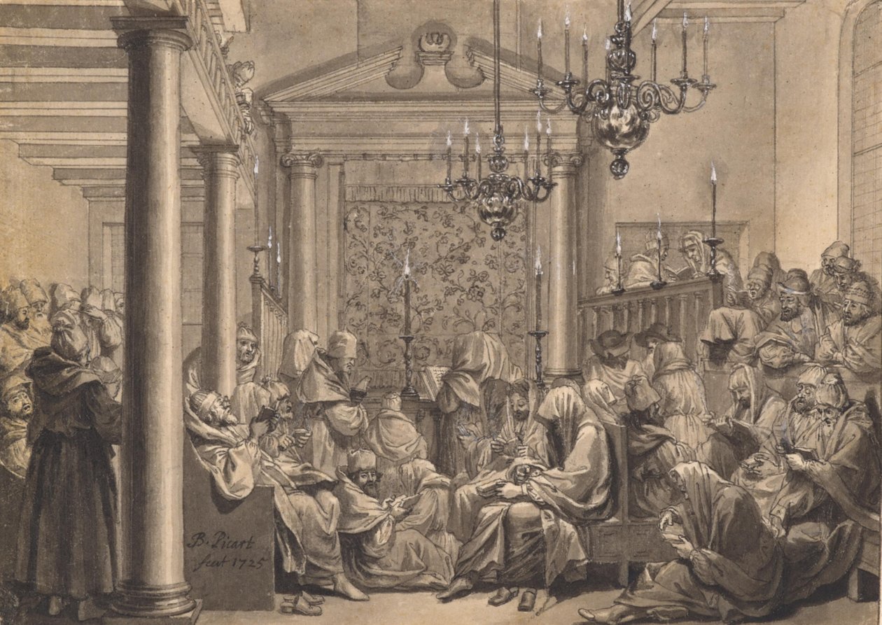 Yom Kippur in the Obbene Shul in Amsterdam by Bernard Picart