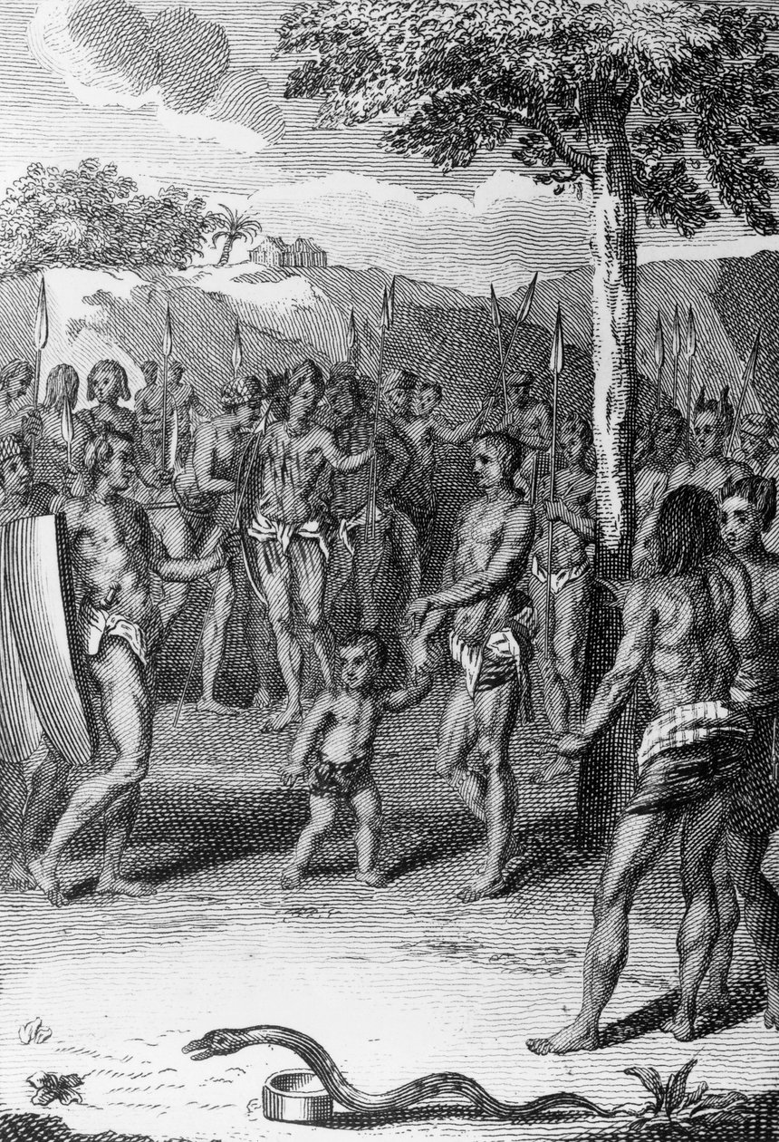Ritual ceremony, with snake in foreground, Guinea, from Histoire Generale des Ceremonies, moeurs, et coutumes religiousness de tous les peuples du monde, by Antoine Banier and Jean Baptiste Le Mascrier by Bernard Picart