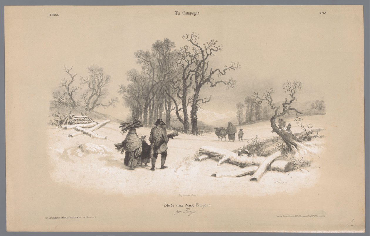 Family Gathering Wood in the Snow by Bernard Romain Julien