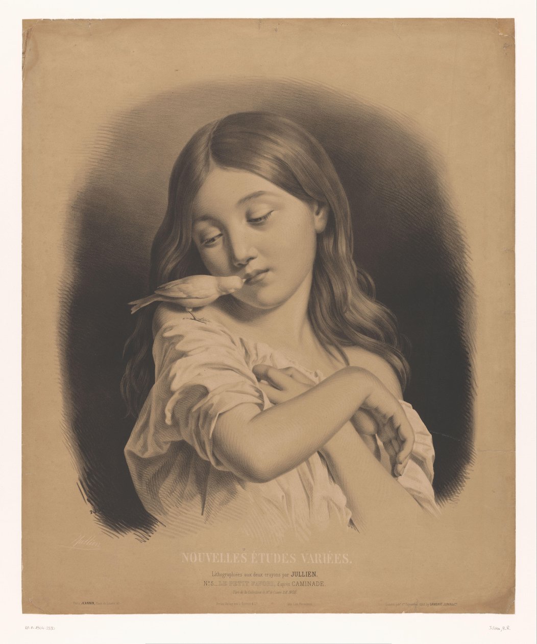 Young Girl with a Bird on Her Shoulder by Bernard Romain Julien
