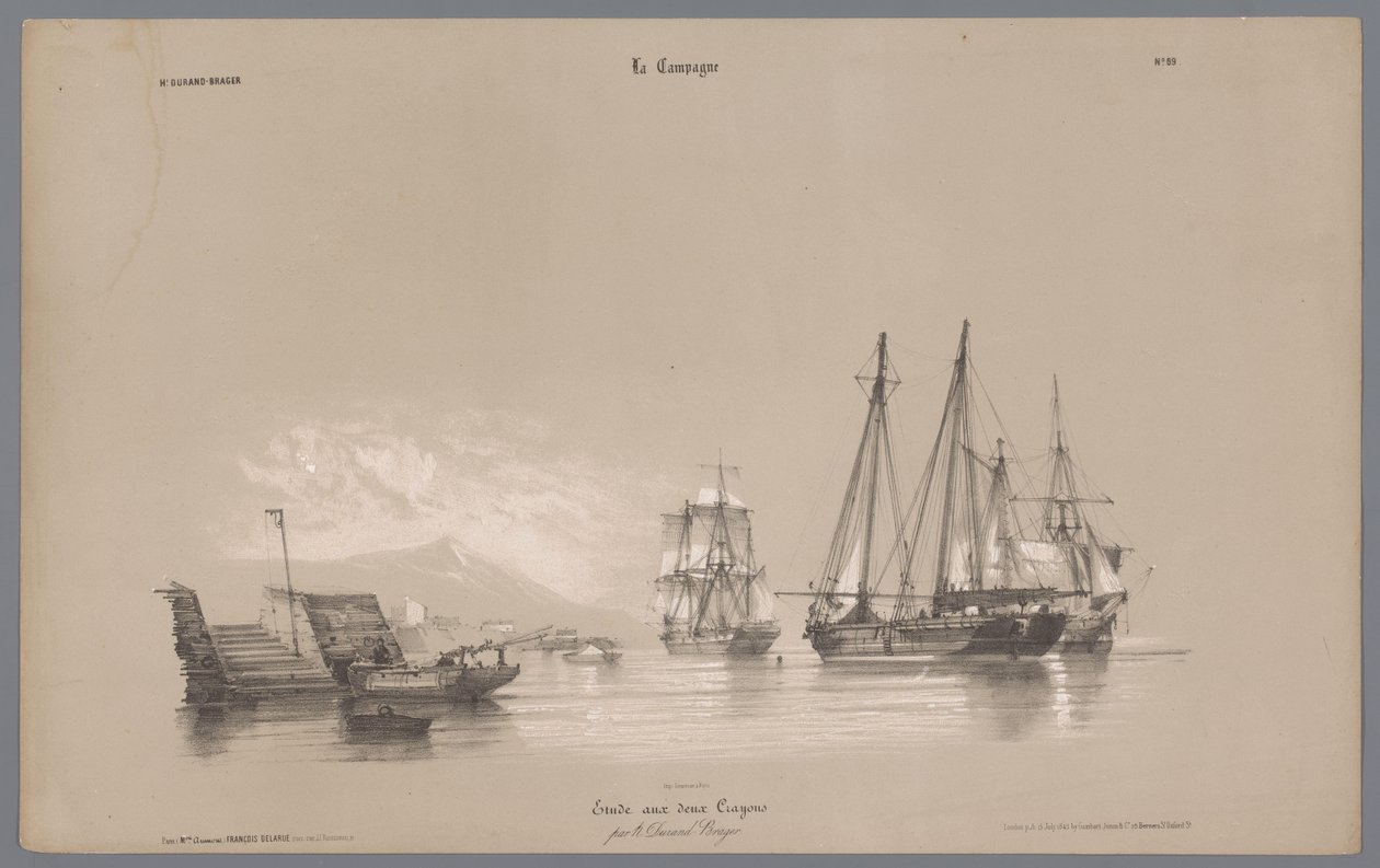 Sailing Ships in the Harbor by Bernard Romain Julien