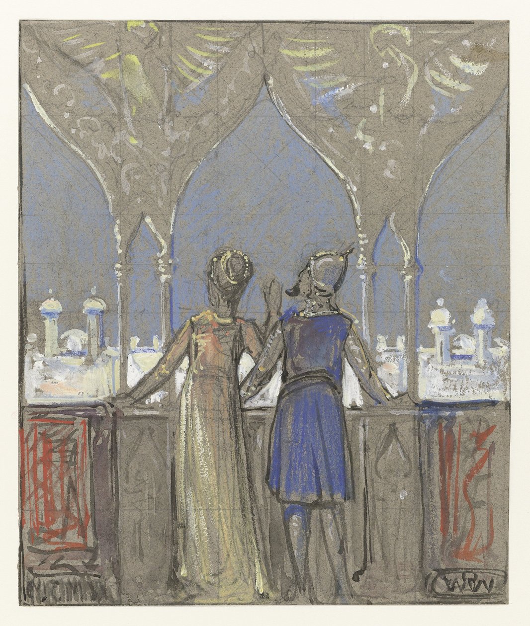 Couple Overlooking an Eastern City by Bernard Willem Wierink (signed by artist)