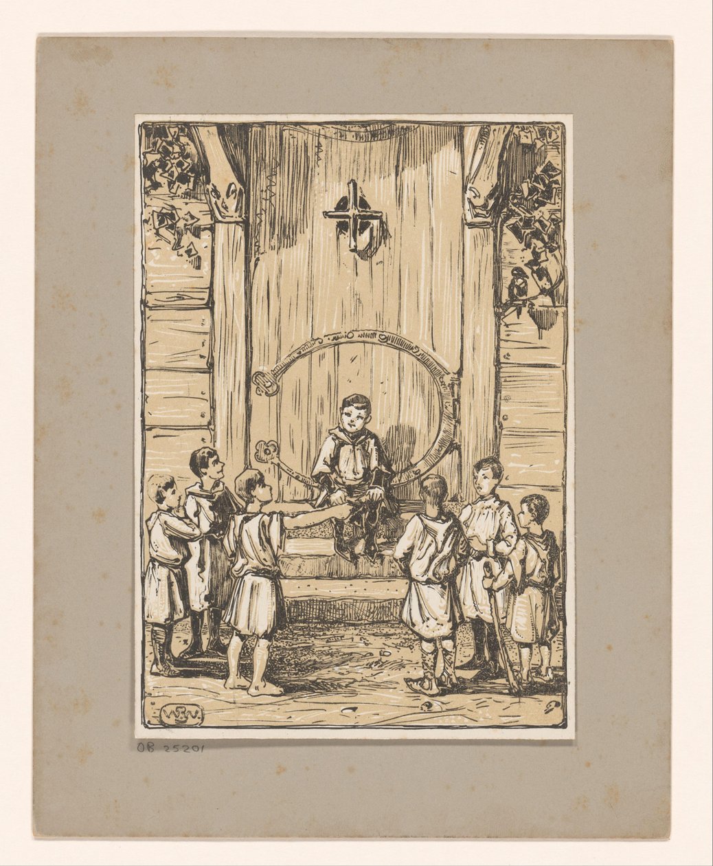 Boys in front of a wooden door by Bernard Willem Wierink