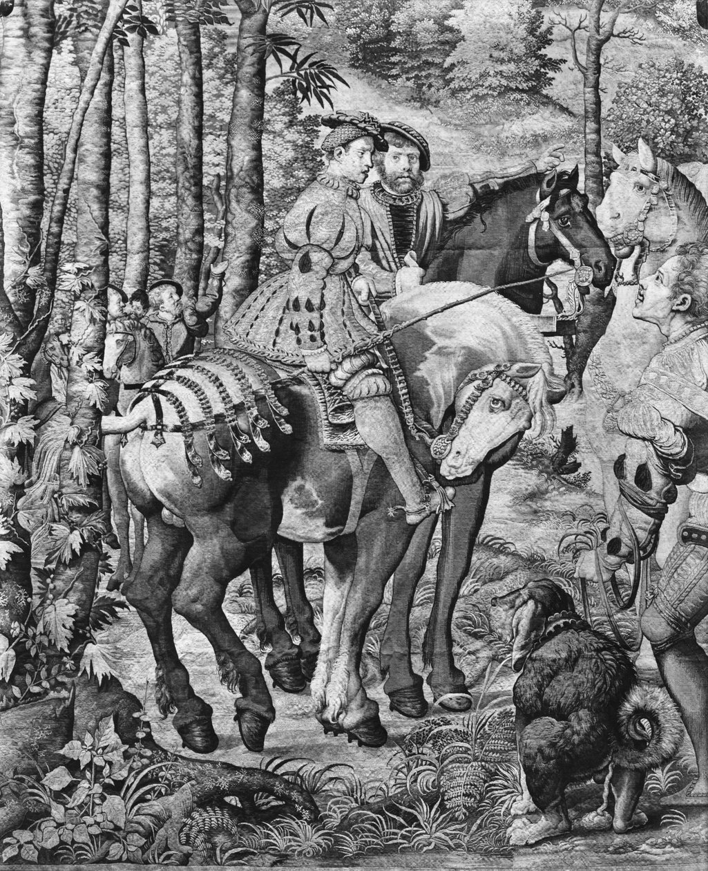 The Hunts of Maximilian, Leo, The Stag Hunt, the Report, Gobelins Factory by Bernard van Orley