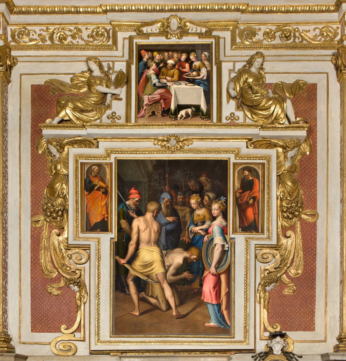 Chapel of Our Lady of the People, Second Span North Side, Decollation of the Baptist, On the Sides St. Peter and St. Paul, Banquet of Herod by Bernardino Campi