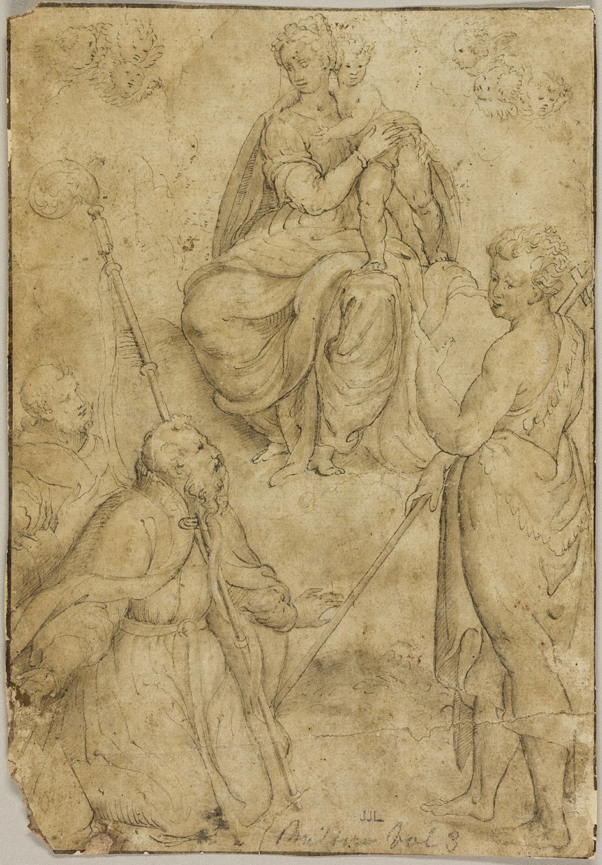 Seated Virgin and Child with Bishop Saint and Monastic Saint, and Saint John the Baptist by Bernardino Campi
