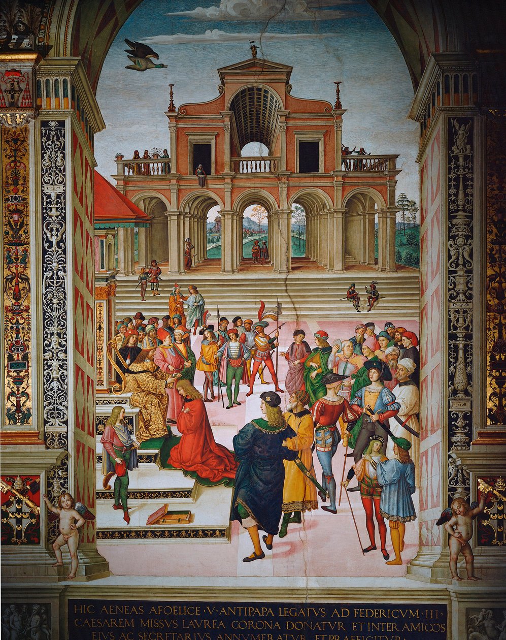 Enea Silvio crowned poet by Emperor Frederic III, Siena, Duomo, Libreria Piccolomini by Bernardino di Betto Pinturicchio