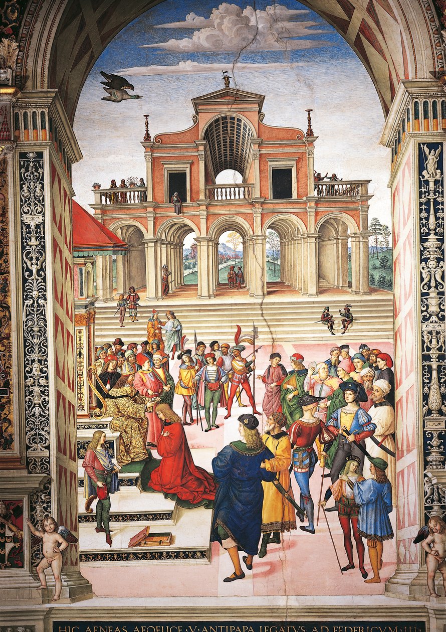 Enea Silvio Piccolomini being made poet laureate by Emperor Frederick III (detail) by Bernardino di Betto Pinturicchio