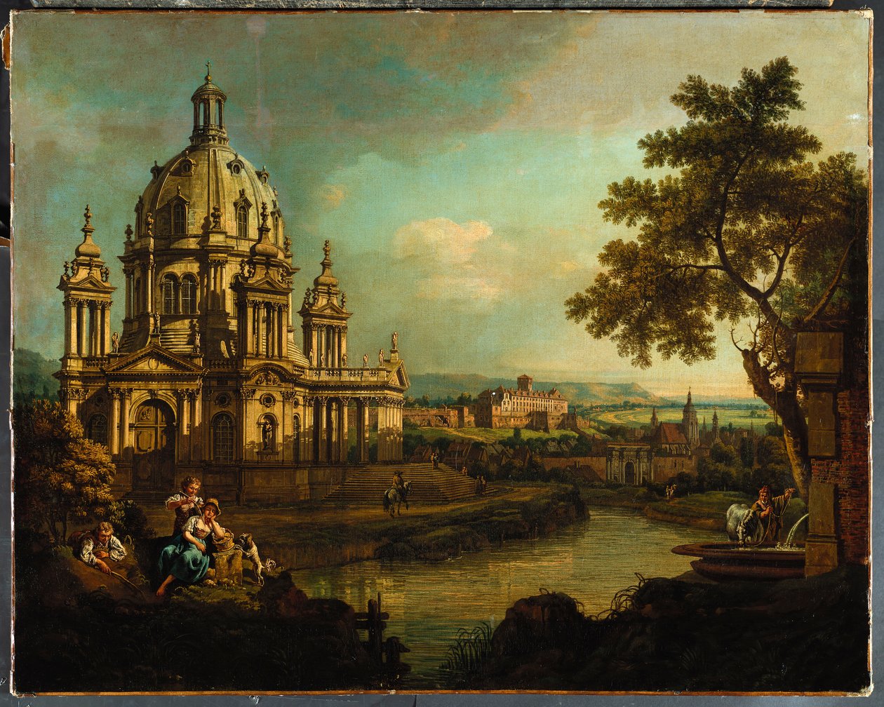 A Capriccio with a Domed Church and Buildings in Pirna by Bernardo Bellotto