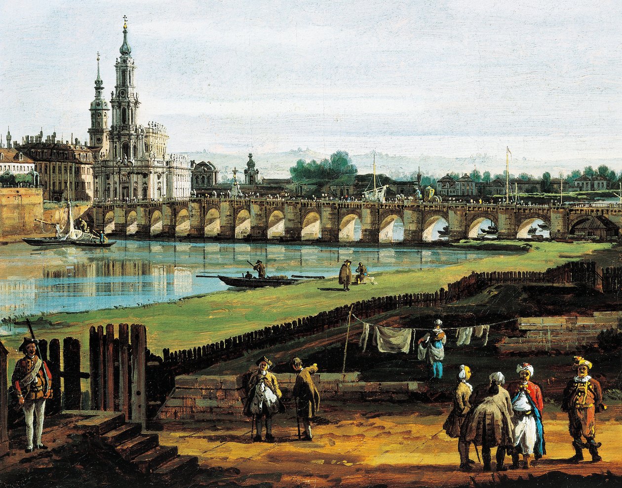 Dresden from right bank of Elbe upstream from bridge of Augustus (detail) by Bernardo Bellotto
