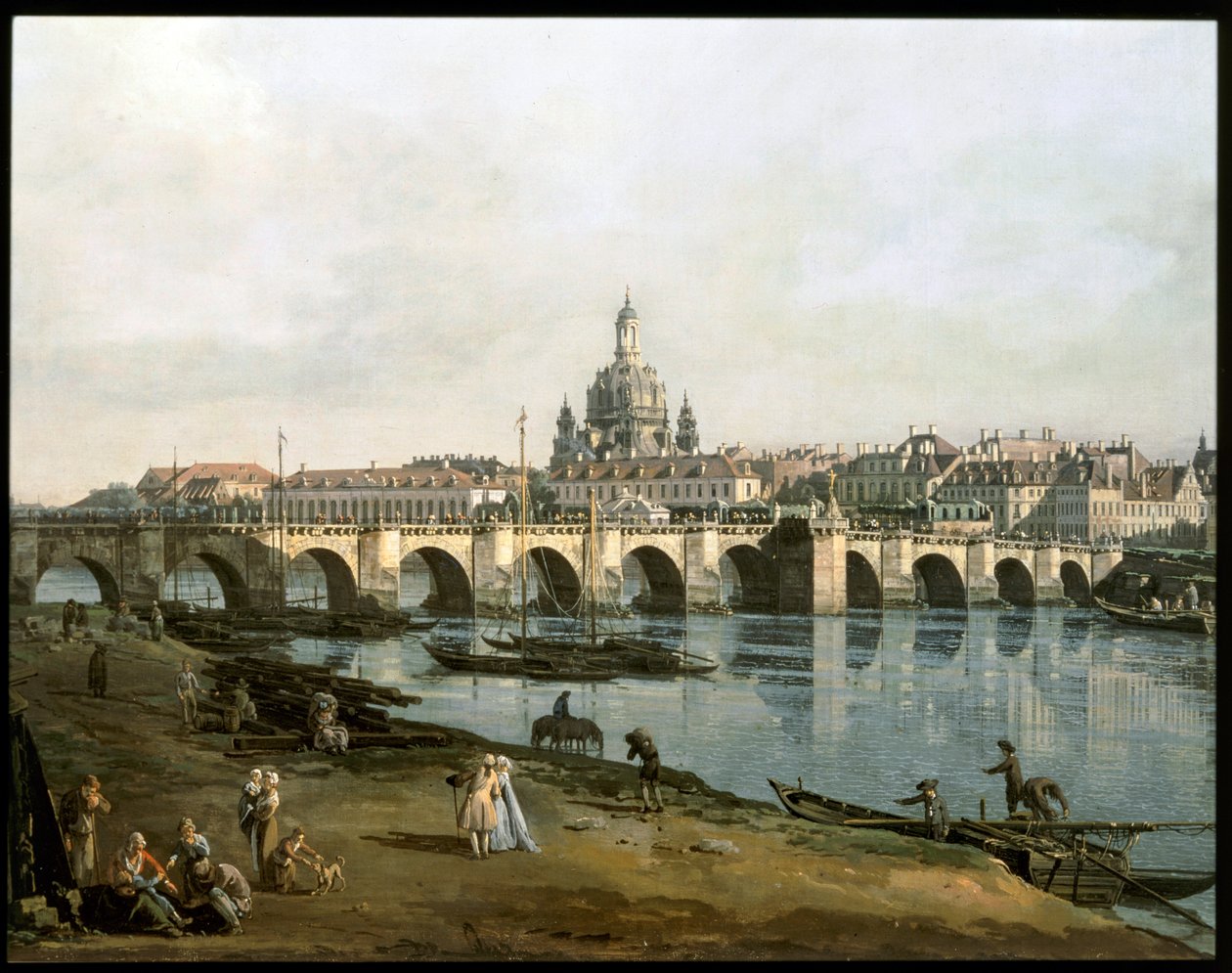 View of Dresden from the right side of the river Elbe, below Augustusbruecke by Bernardo Bellotto
