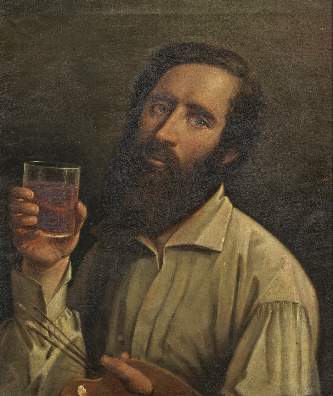 Self-Portrait with Palette and Wine Cup, 1854 by Bernhard Plockhorst