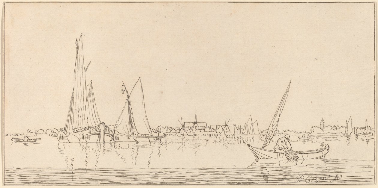 River with Town by Bernhard Schreuder