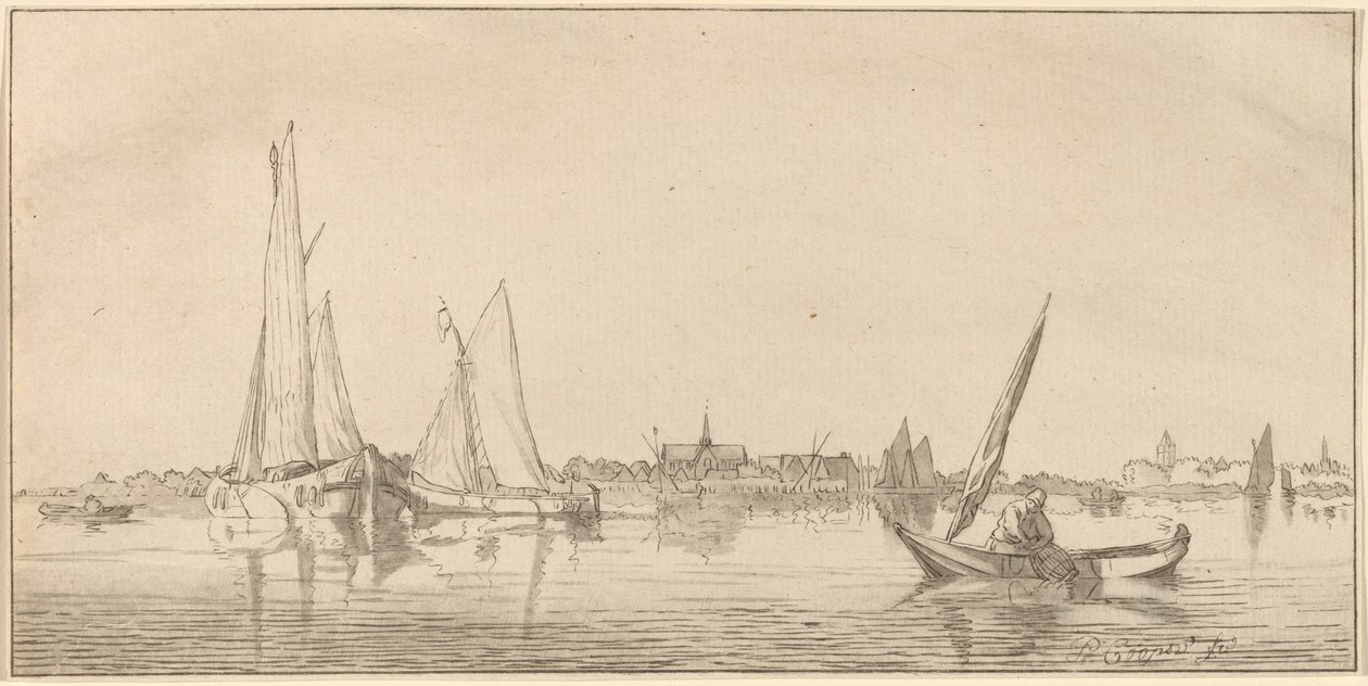 River with Town, 1775 by Bernhard Schreuder