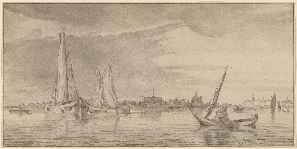 River with Town by Bernhard Schreuder