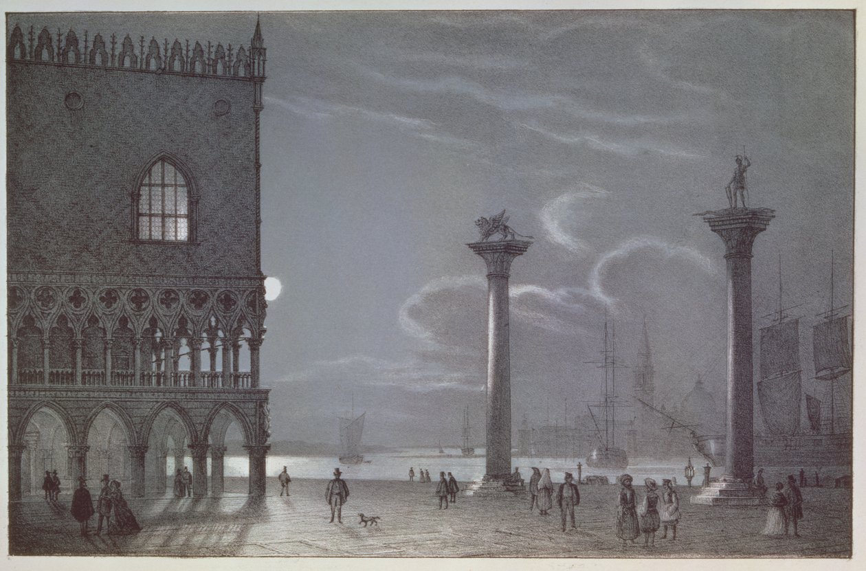 Nocturnal Scene of Palazzo Ducale and the Two Columns, Venice, engraved by Brizeghel by Berselli