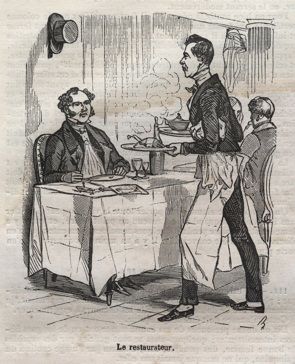 Le restaurateur - engraving in La Physiologie du gout by Jean Anthelme Brillat Savarin (Brillat-Savarin) by Bertall