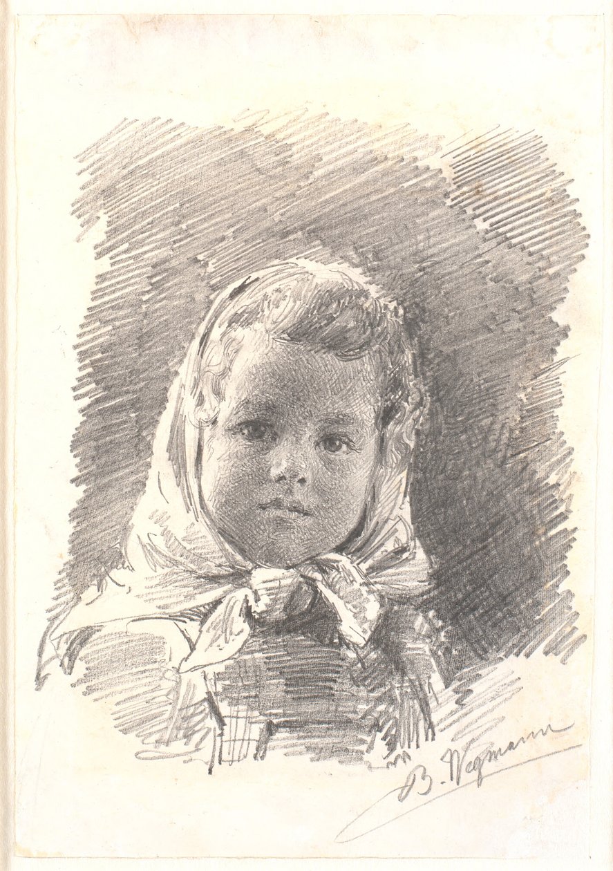 Portrait of a Little Girl with a Headscarf by Bertha Wegmann