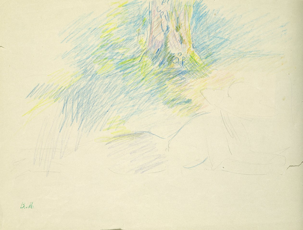 Young girl lying down under a tree, 1891 by Berthe Morisot