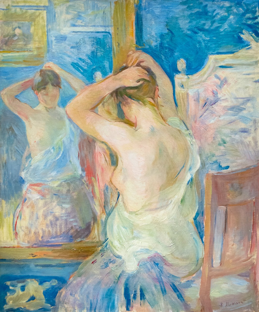 In front of the mirror, c. 1890 by Berthe Morisot