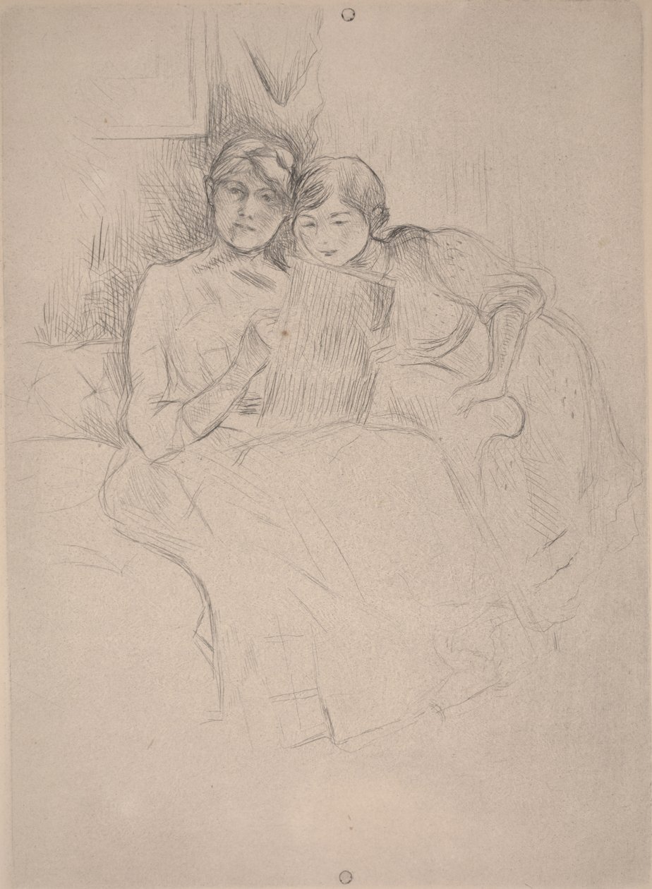 The Drawing Lesson - Berthe Morisot drawing with her daughter by Berthe Morisot
