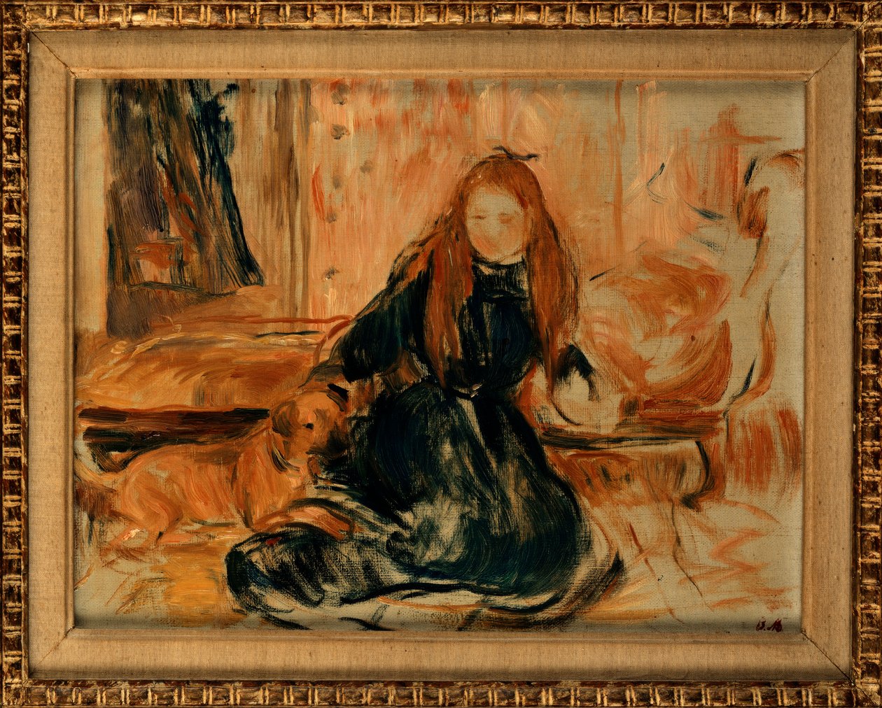 Young Girl Playing with a Dog by Berthe Morisot