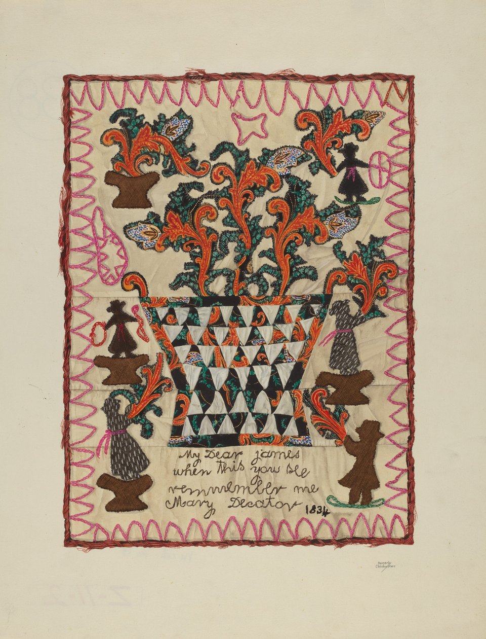 Applique Linen Panel by Beverly Chichester
