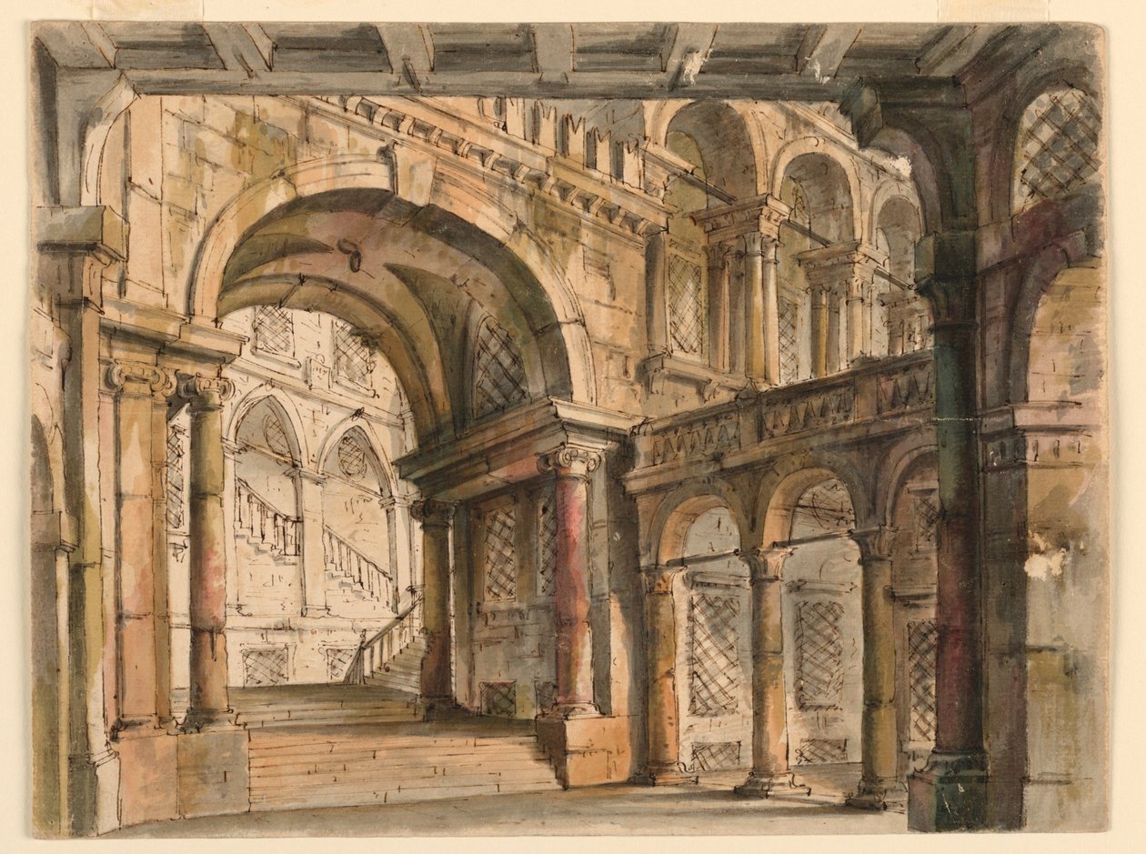 Stage Design, Palace Courtyards and Staircases by Bibiena Family, 1657