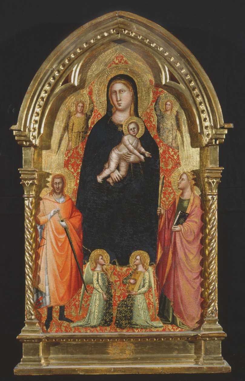 Madonna and Child Enthroned with Saints Catherine and Giuliano and Angels by Bicci di Lorenzo