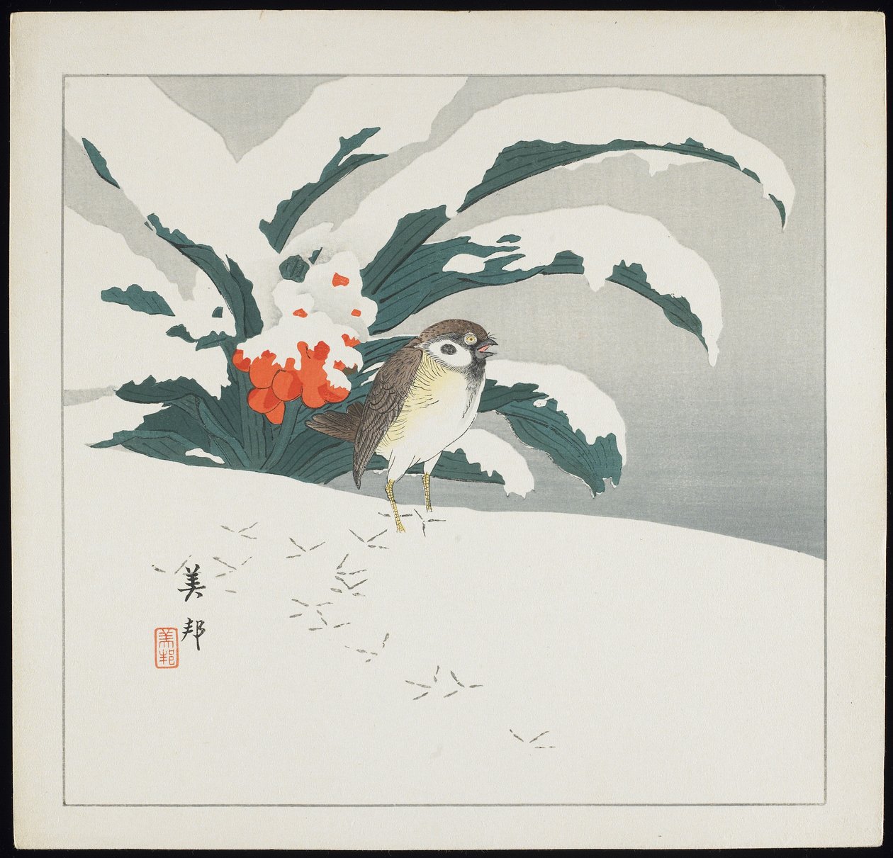 Bird in Snow, early 20th century by Biho Takashi or Takahashi (b. 1873. fl 1890 1930)