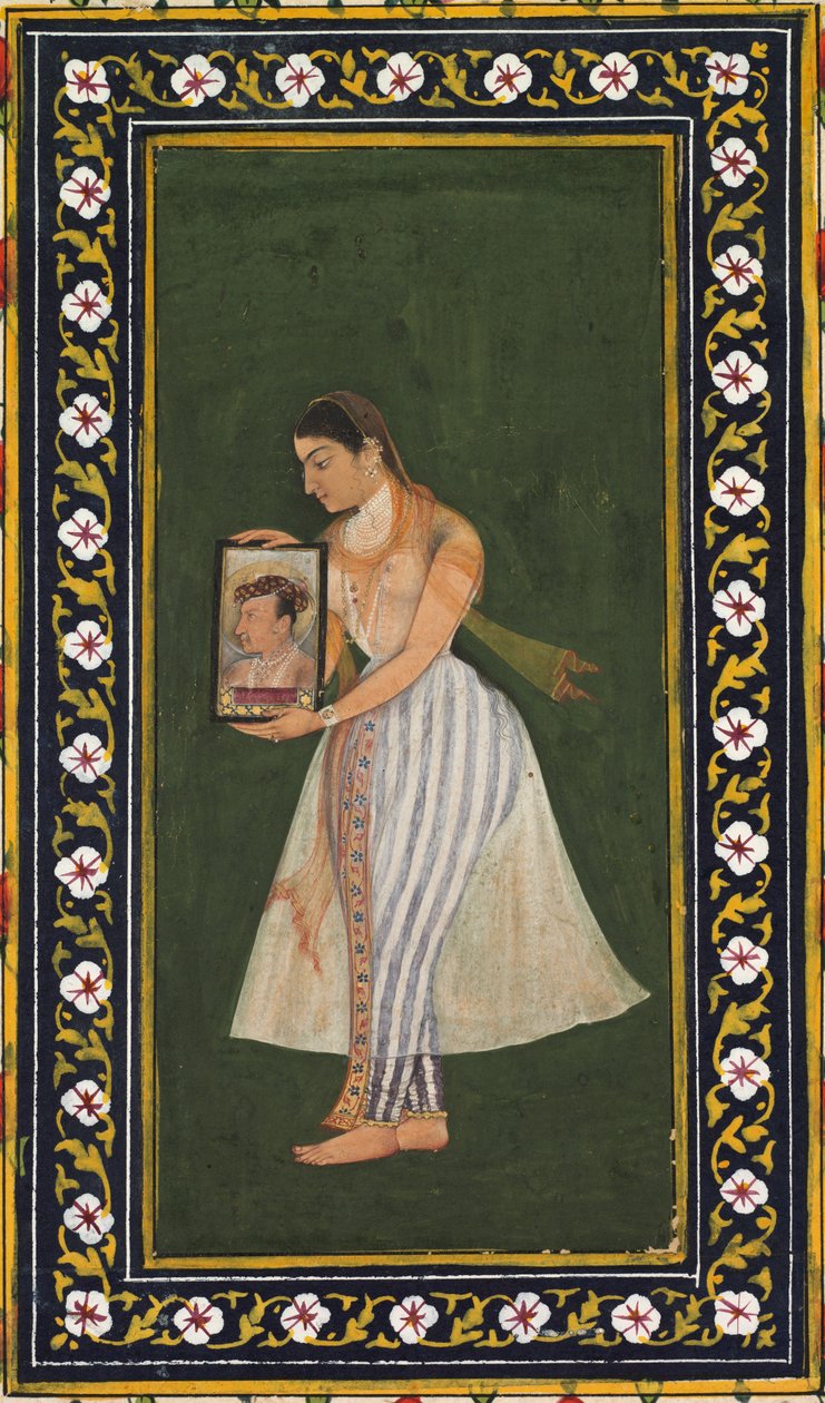 Nur Jahan, Holding a Portrait of Emperor Jahangir by Bishandas