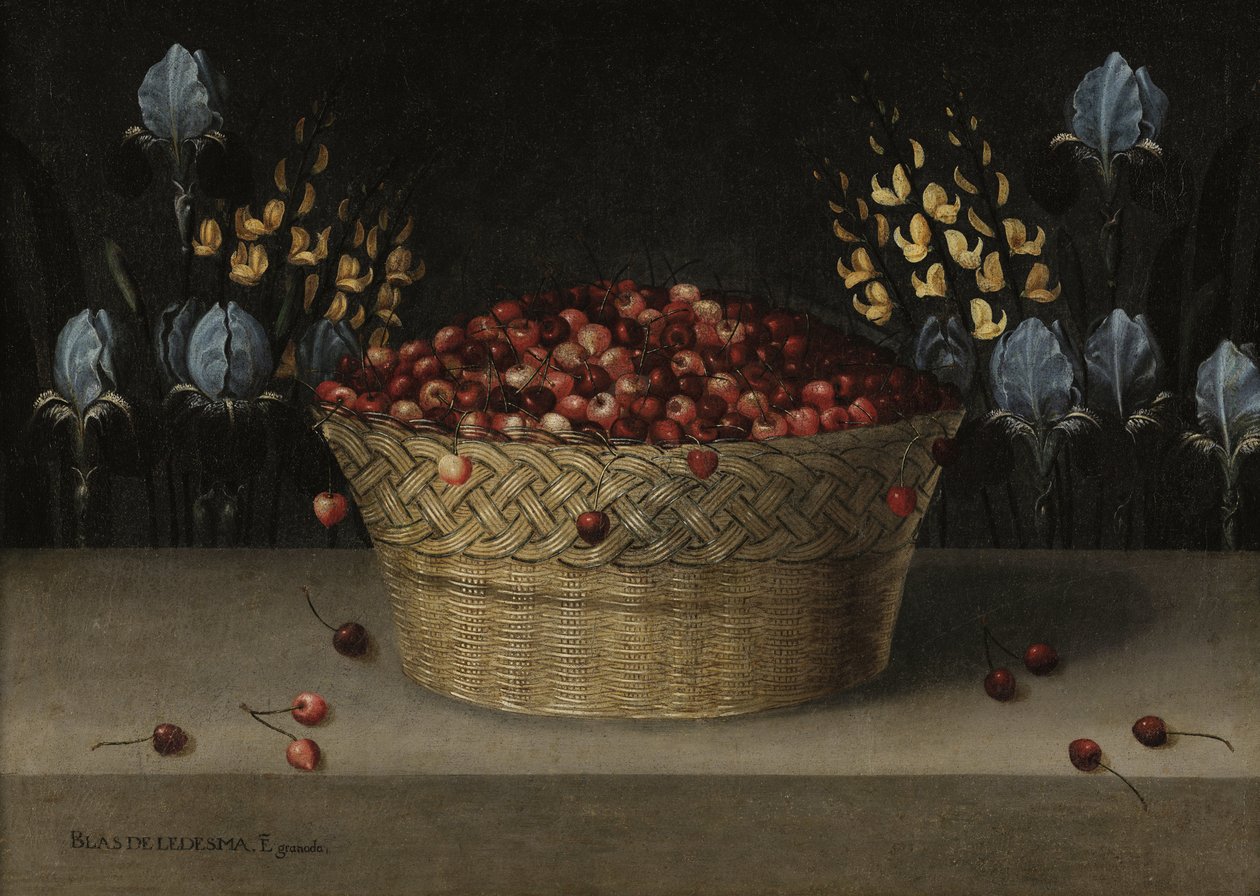 Still Life with Cherries, Lupin, and Iris by Blas de Ledesma