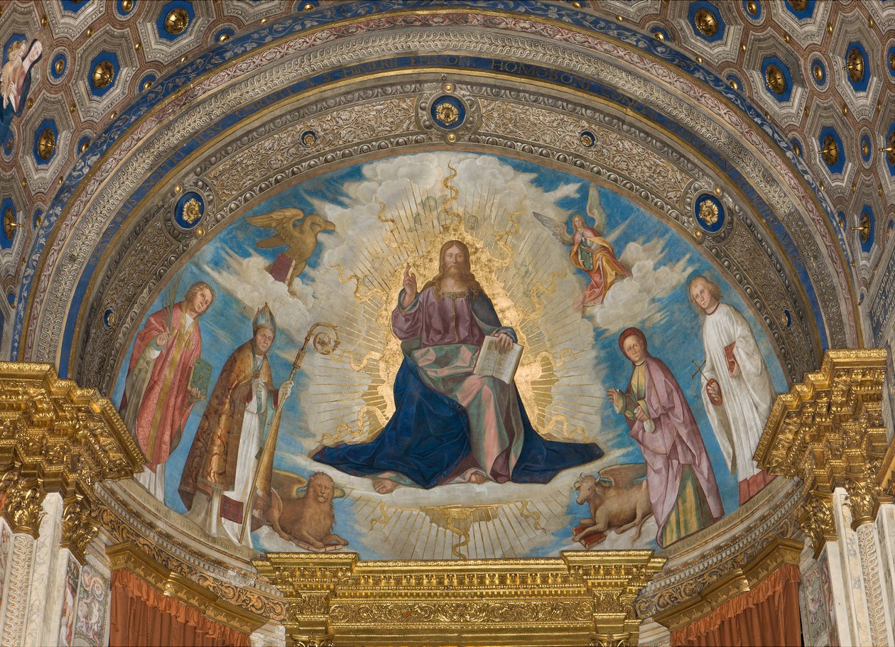 Apse, Catino Apse, Boccaccio Boccaccino, Pantocrator among Saints Marcellino, Imerio, Omobono, Peter Exorcist by Boccaccio Boccaccino