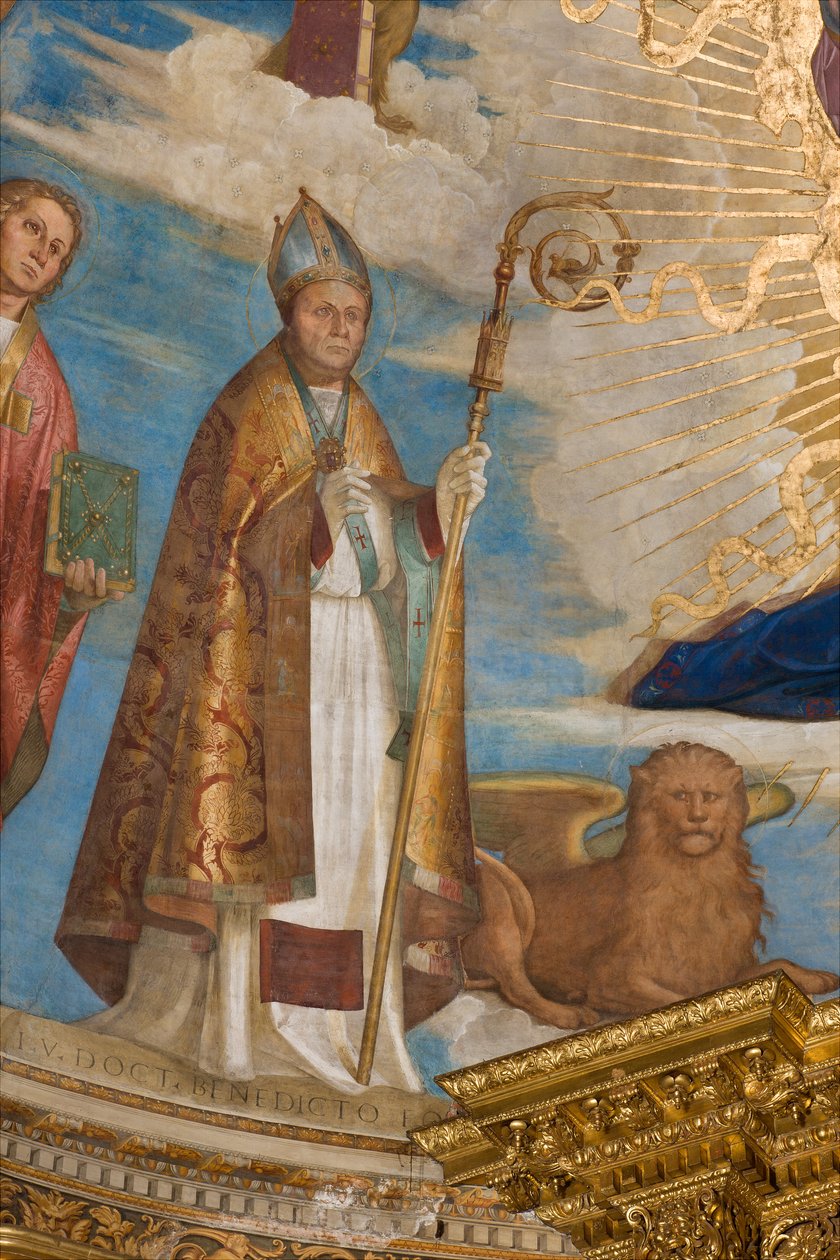 Apse, Pantocrator among Saints Marcellino, Imerio, Omobono, Peter Exorcist (detail of St. Imerio) by Boccaccio Boccaccino