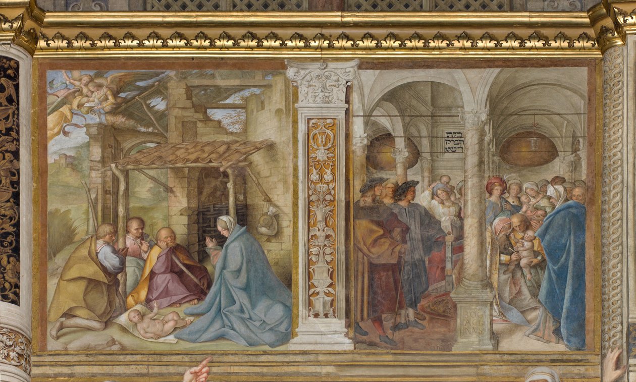 Central Aave, Fourth North Span, Adoration of the Shepherds, Circumcision (Boccaccio Boccaccino, 1516-17) by Boccaccio Boccaccino