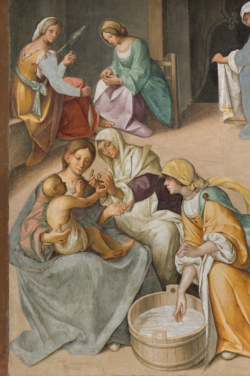Central Nave, Second North Span, Birth of the Virgin (detail) by Boccaccio Boccaccino
