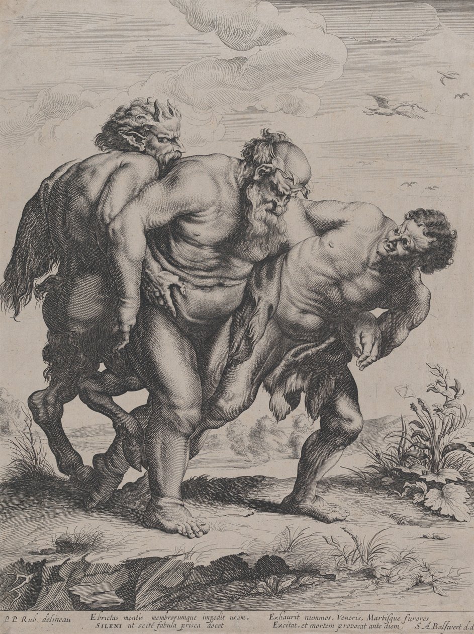 The Drunken Silenus, Supported by a Satyr and a Faun by Boetius Adams Bolswert