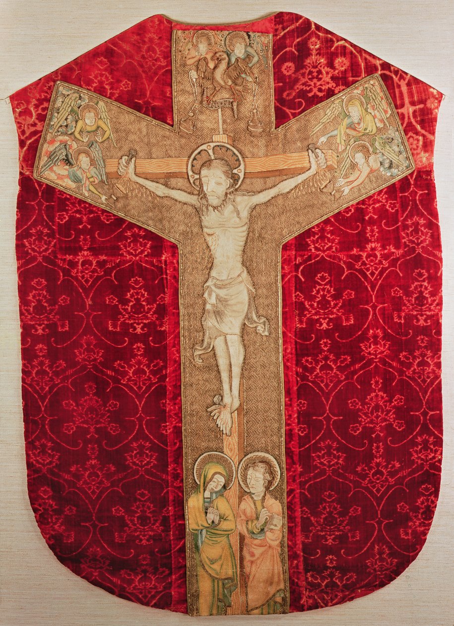 Embroidered orphrey on Bohemian chasuble depicting the Crucifixion with ...