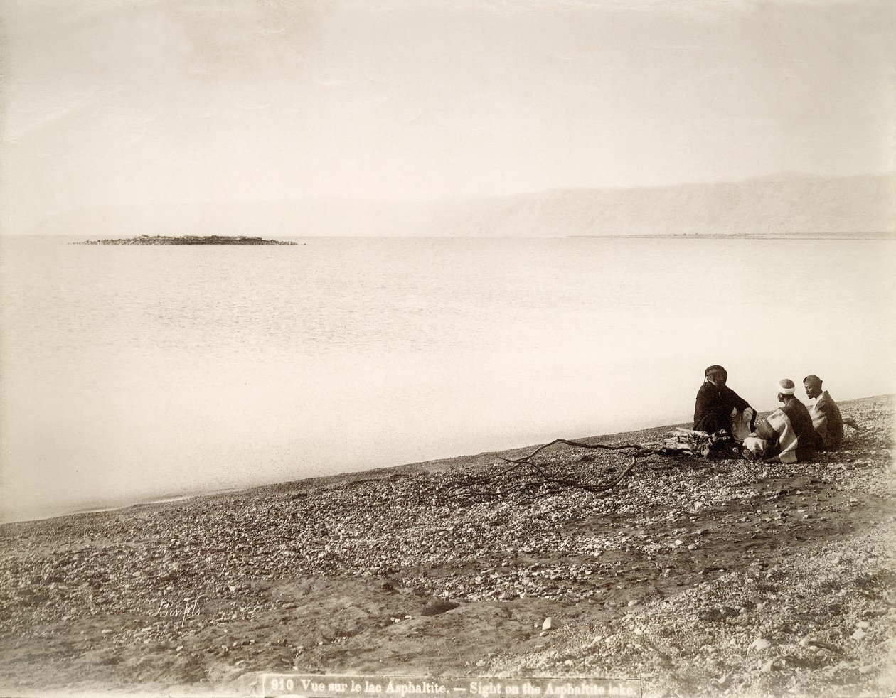 The North End of the Dead Sea with the Island of Rujm el Bahr, c.1867-96 by Bonfils Studio